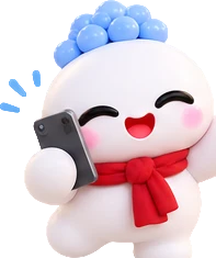 Maskot resmi Finzy memegang ponsel